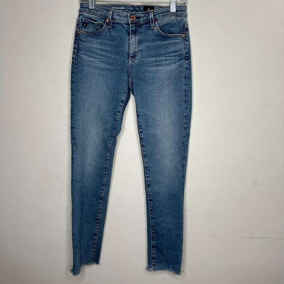 AG The Prima Ankle Raw Hem Cigarette Ankle Med Wash Blue Skinny Jean 27 Zip Fly - Picture 2 of 13